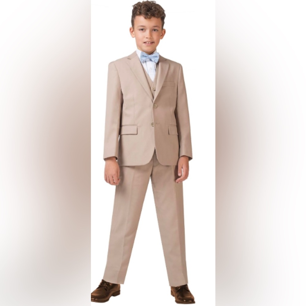 Pierre Cardin Boys 8 Kids 3 Piece Beige Suit Trousers Vest Blazer NWT